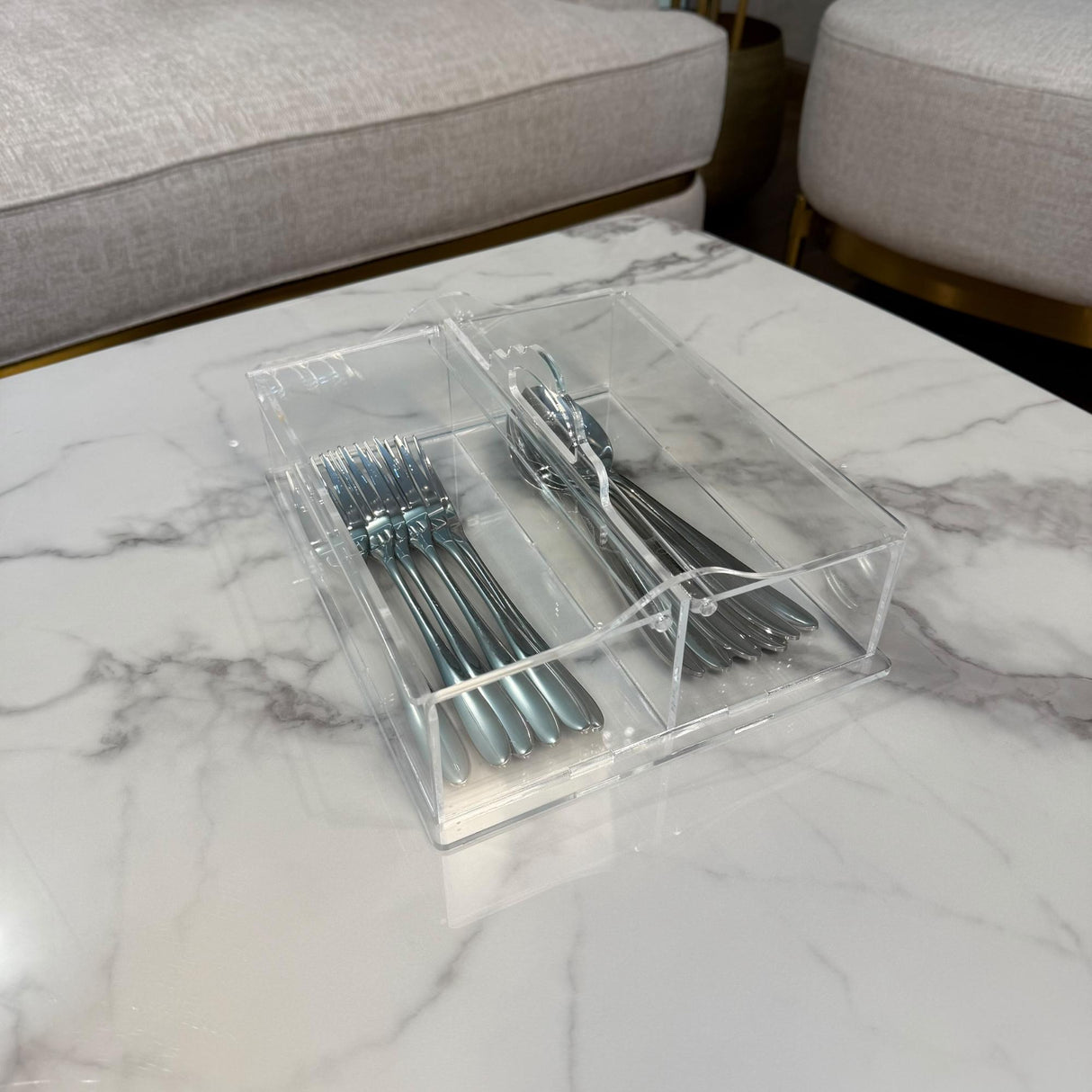 منظّم أدوات السفرة المزدوج | تصميم شفاف عملي