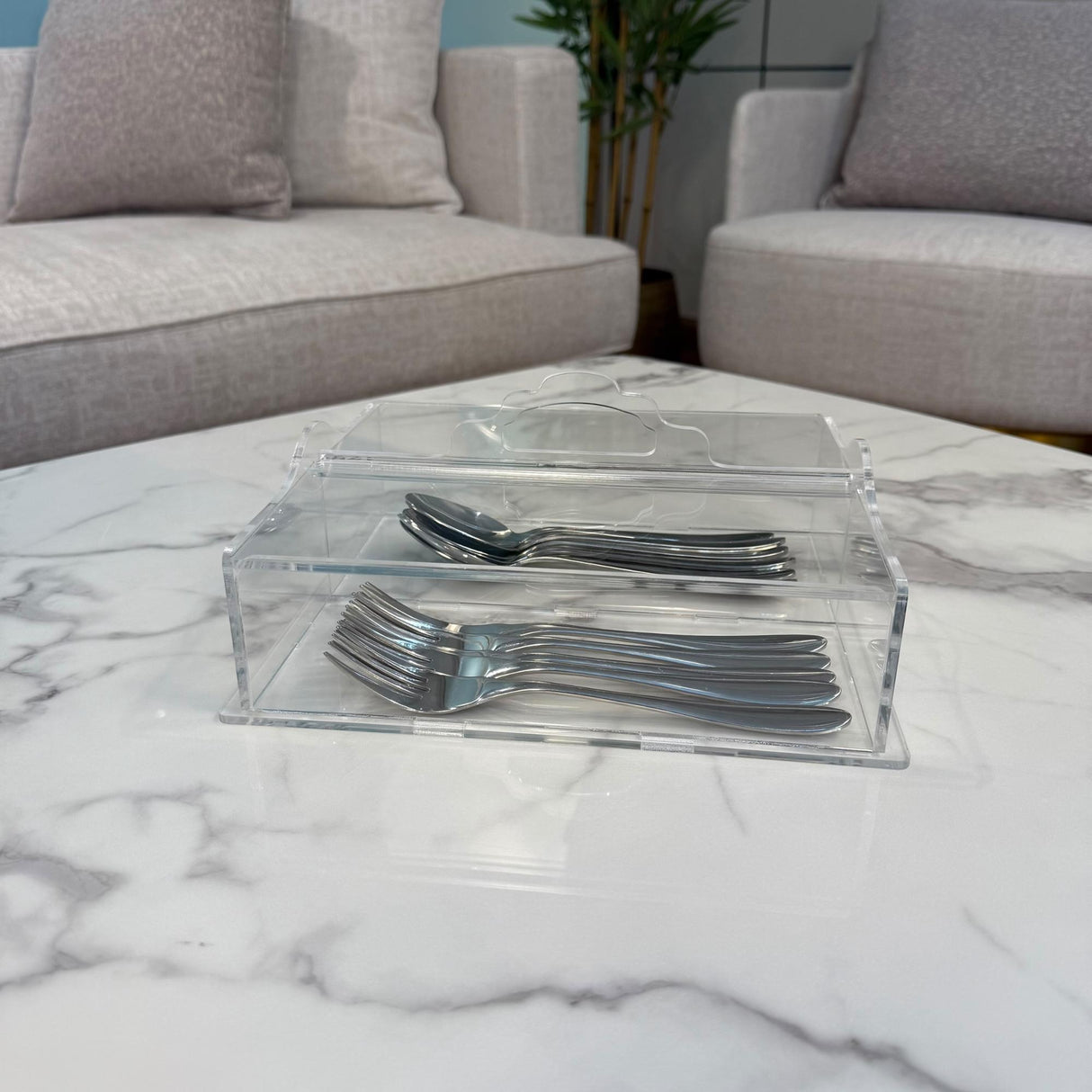 منظّم أدوات السفرة المزدوج | تصميم شفاف عملي