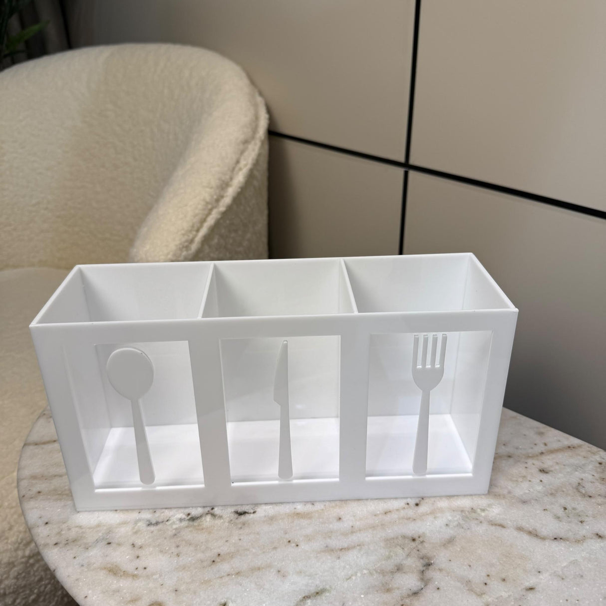 منظّم أدوات السفرة ثلاثي | أبيض، أسود، رصاصي