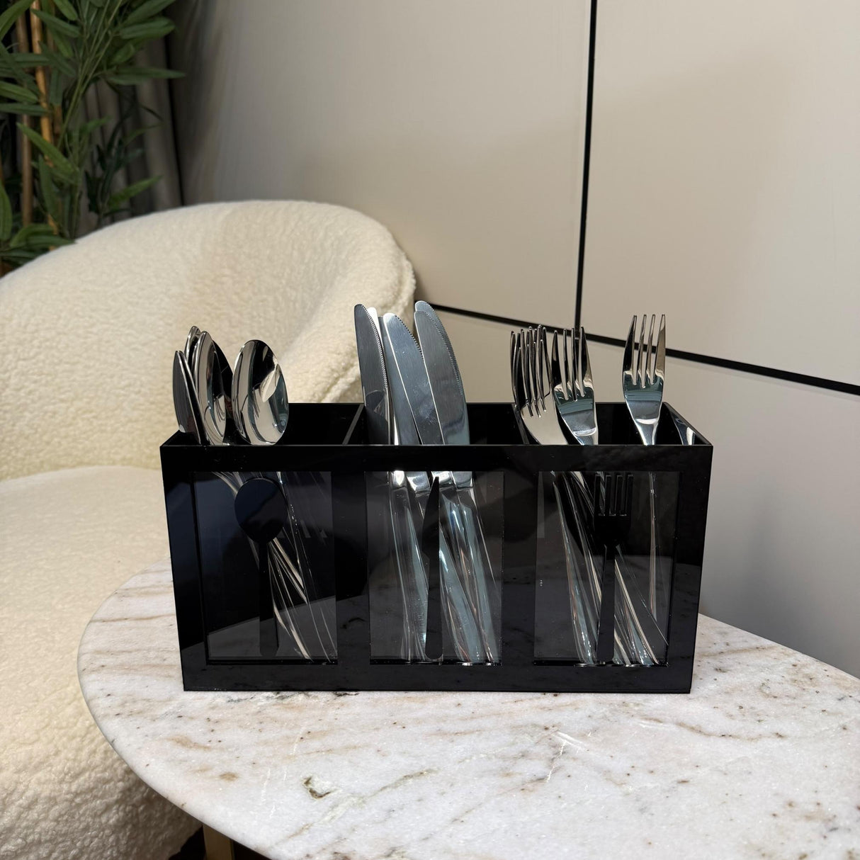 منظّم أدوات السفرة ثلاثي | أبيض، أسود، رصاصي