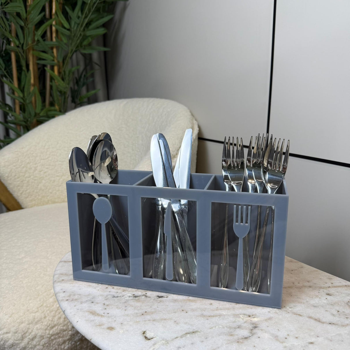 منظّم أدوات السفرة ثلاثي | أبيض، أسود، رصاصي