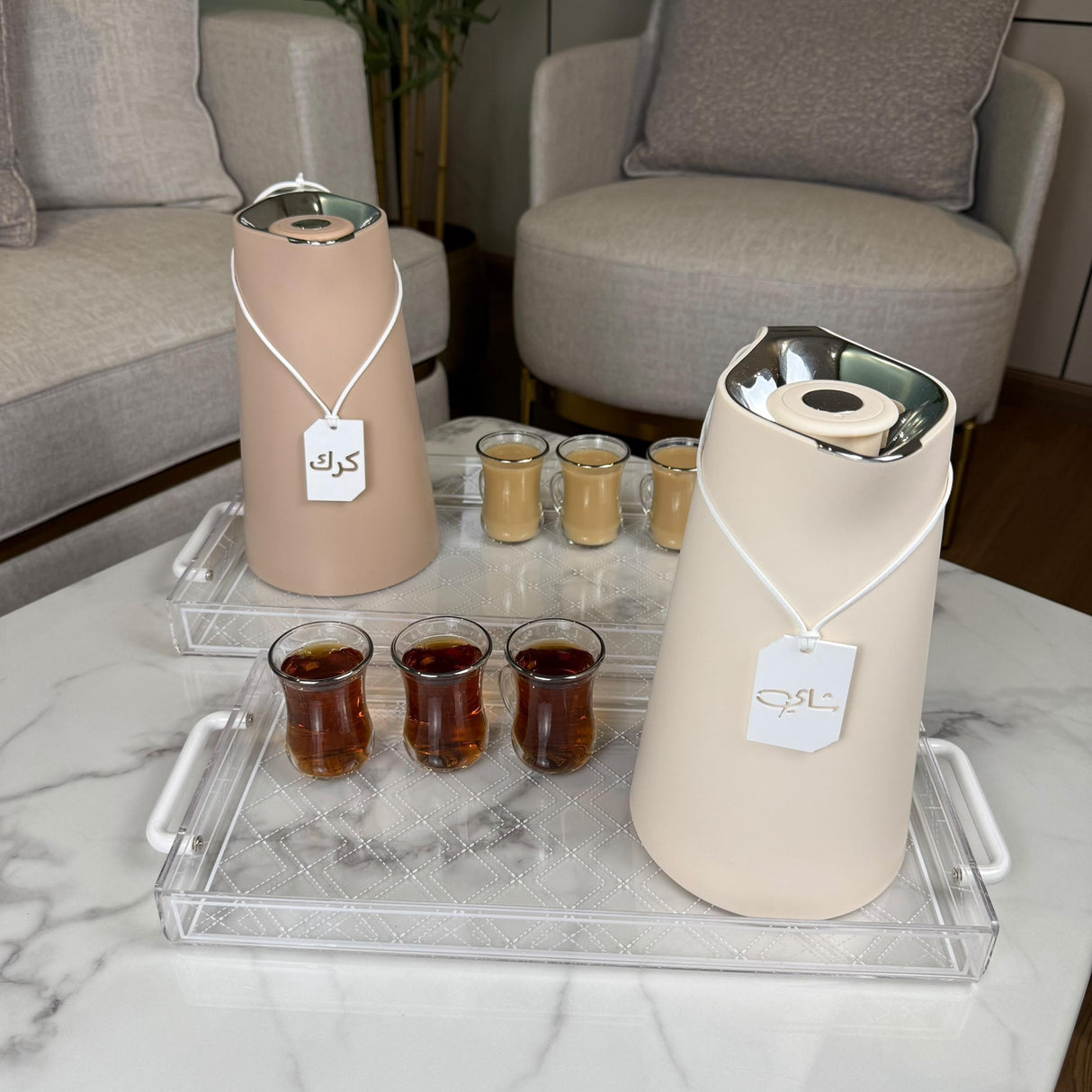 صينية أكريليك بنقشة مميزة ومقابض بيضا – حجمين