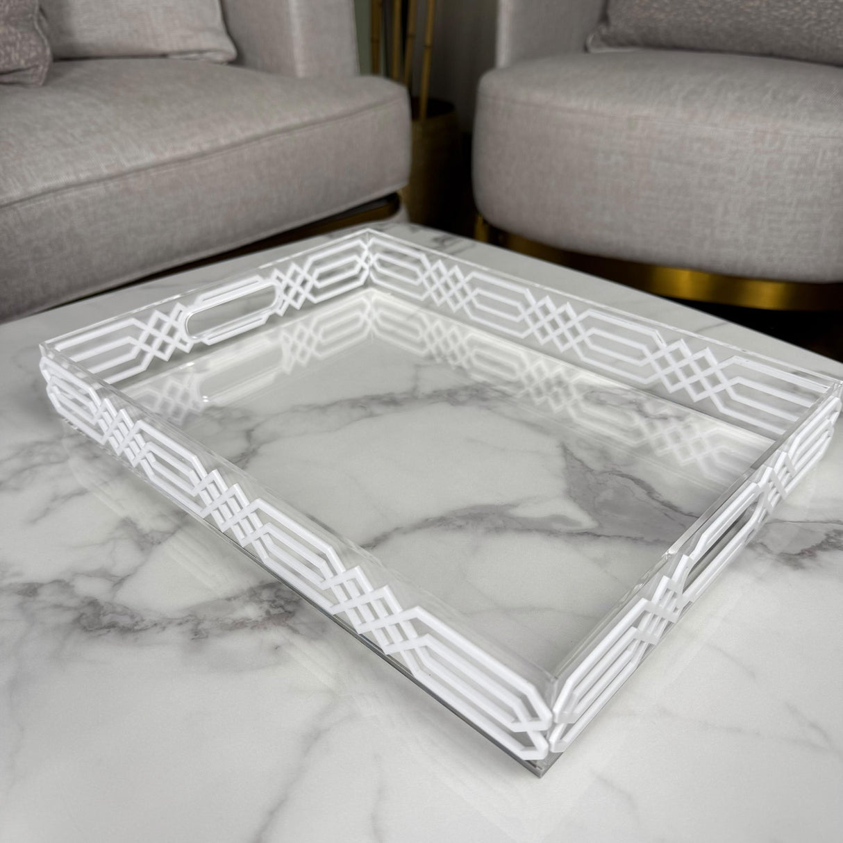 صينية تقديم أكريليك شفافة بإطار أبيض أو أسود - تصميم فاخر