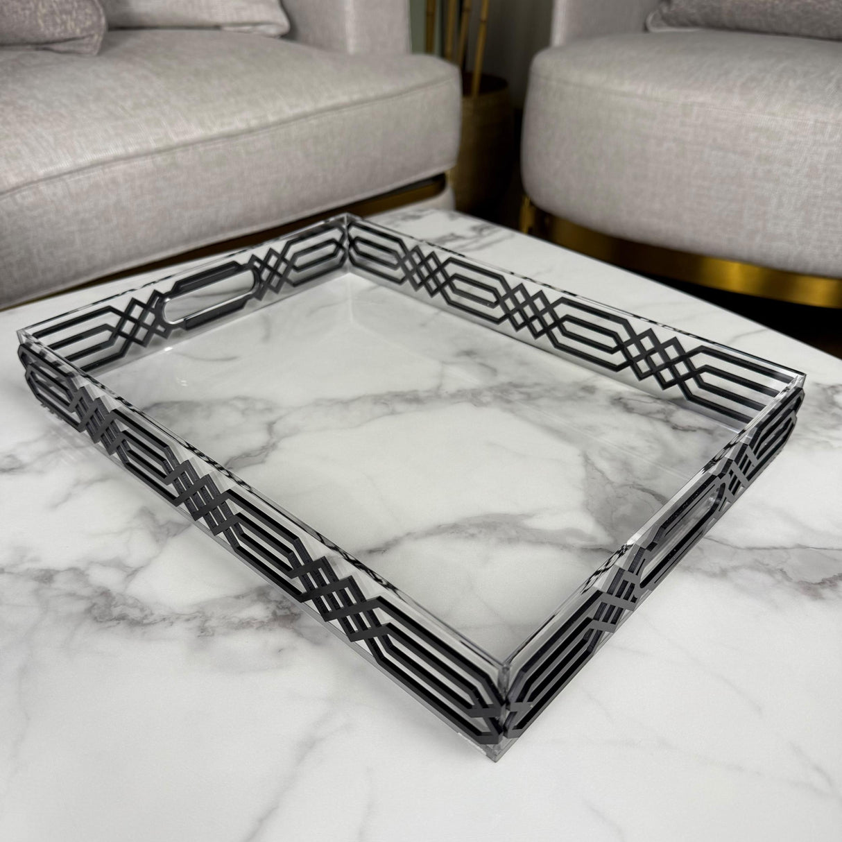 صينية تقديم أكريليك شفافة بإطار أبيض أو أسود - تصميم فاخر