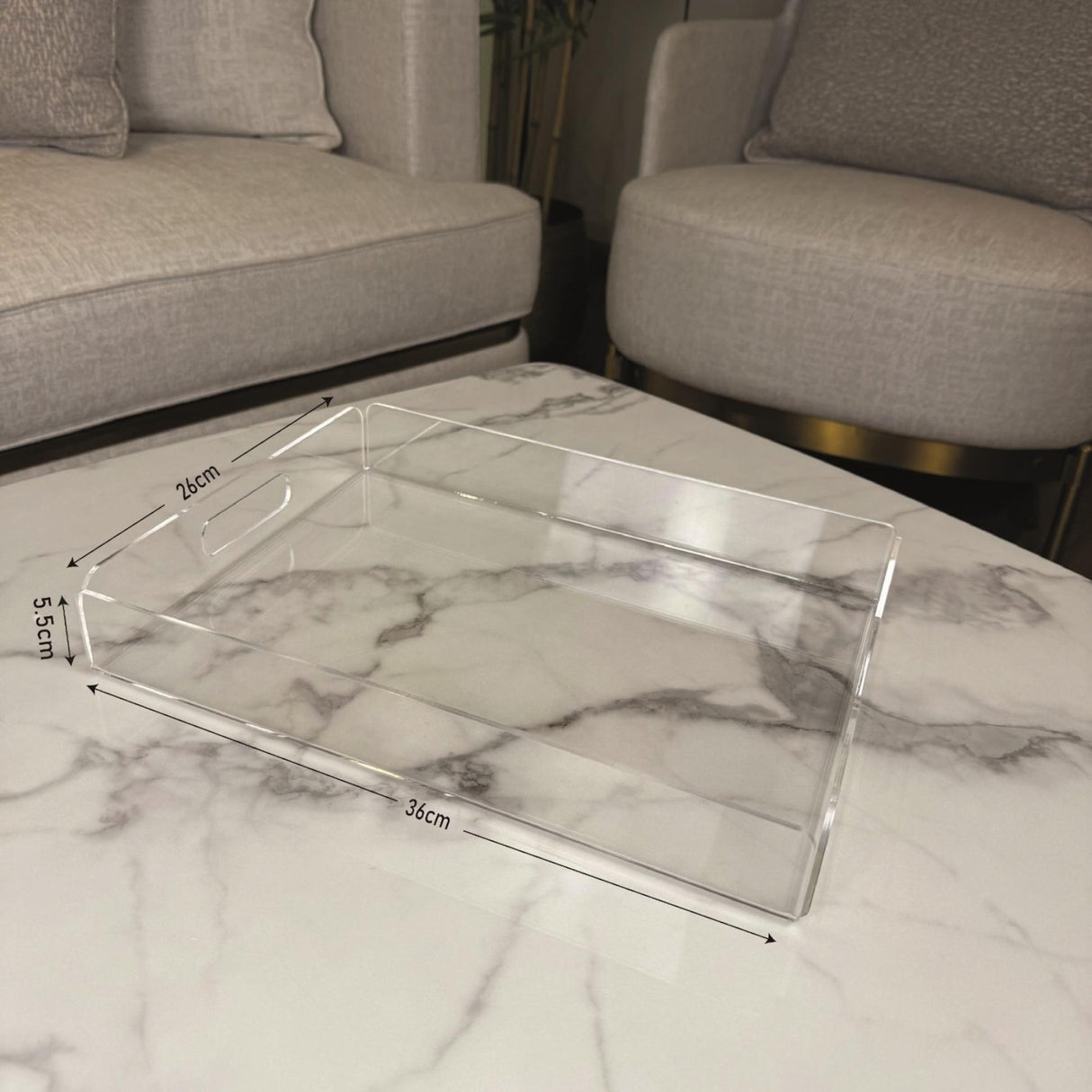 صينية أكريليك شفافة بمقابض مفرغة - موديل كلاسيك