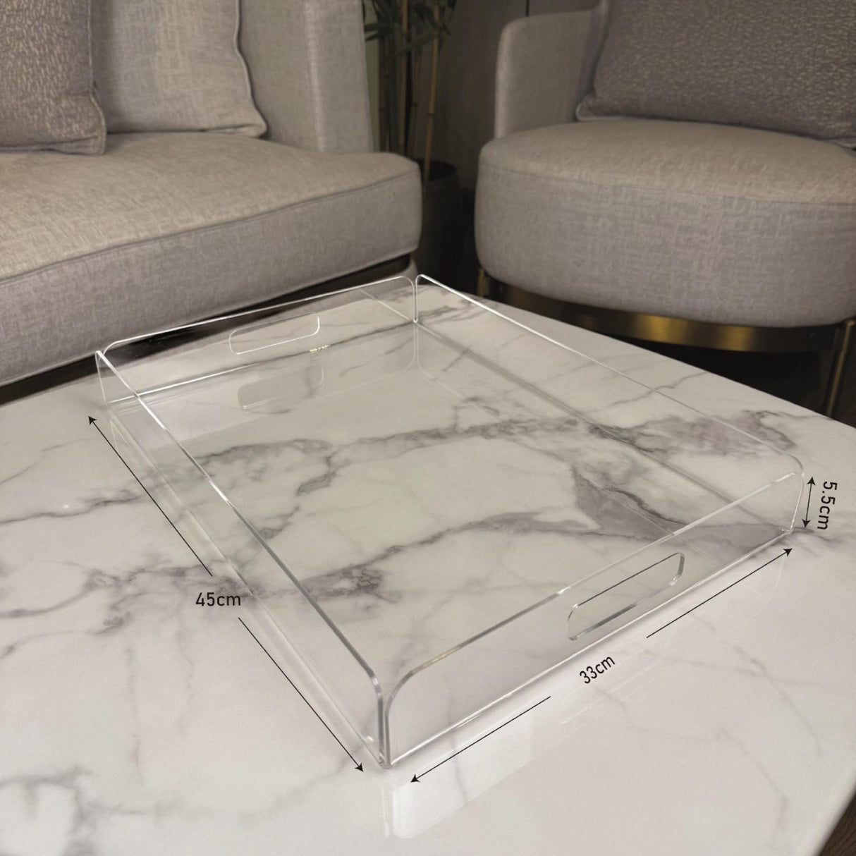 صينية أكريليك شفافة بمقابض مفرغة - موديل كلاسيك