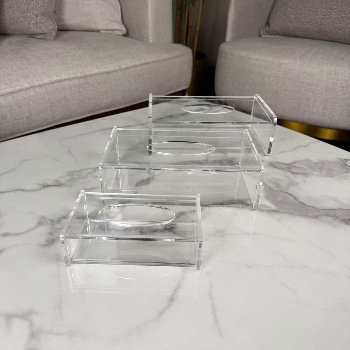 علبة مناديل أكريليك شفافة – متوفرة بثلاثة أحجام