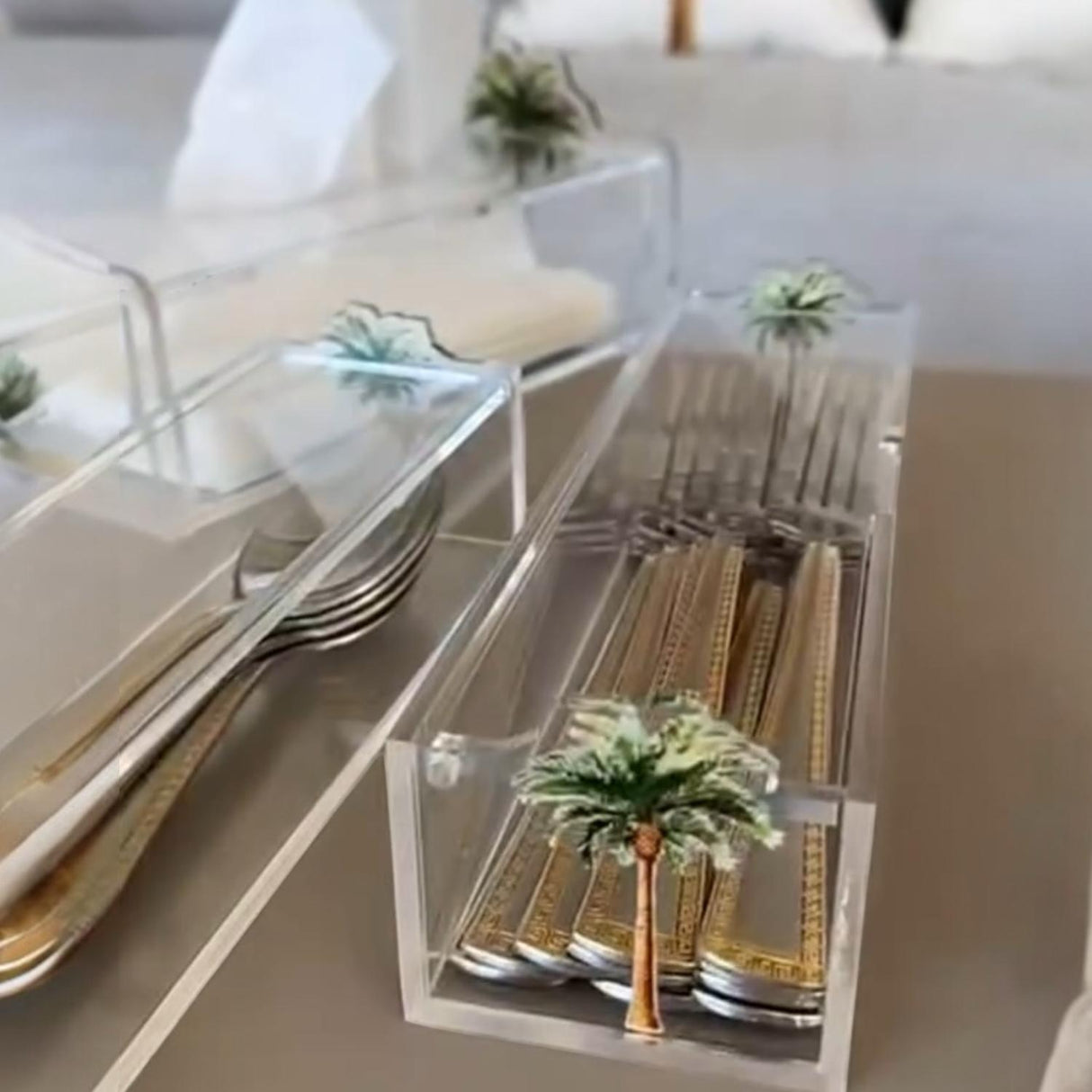 بوكس أكريليك لحفظ المعالق  و السكاكين – تصميم النخيل الفاخر