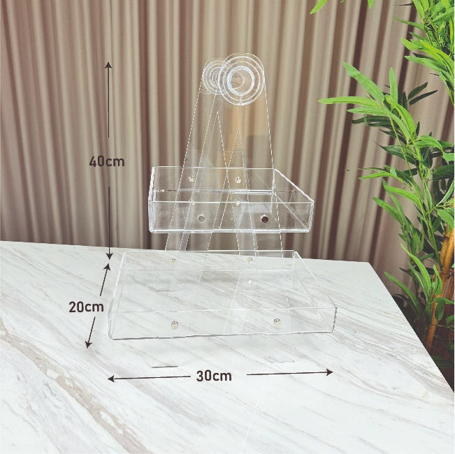ستاند تقديم أكريليك شفاف بمقابض دائرية – طبقتين