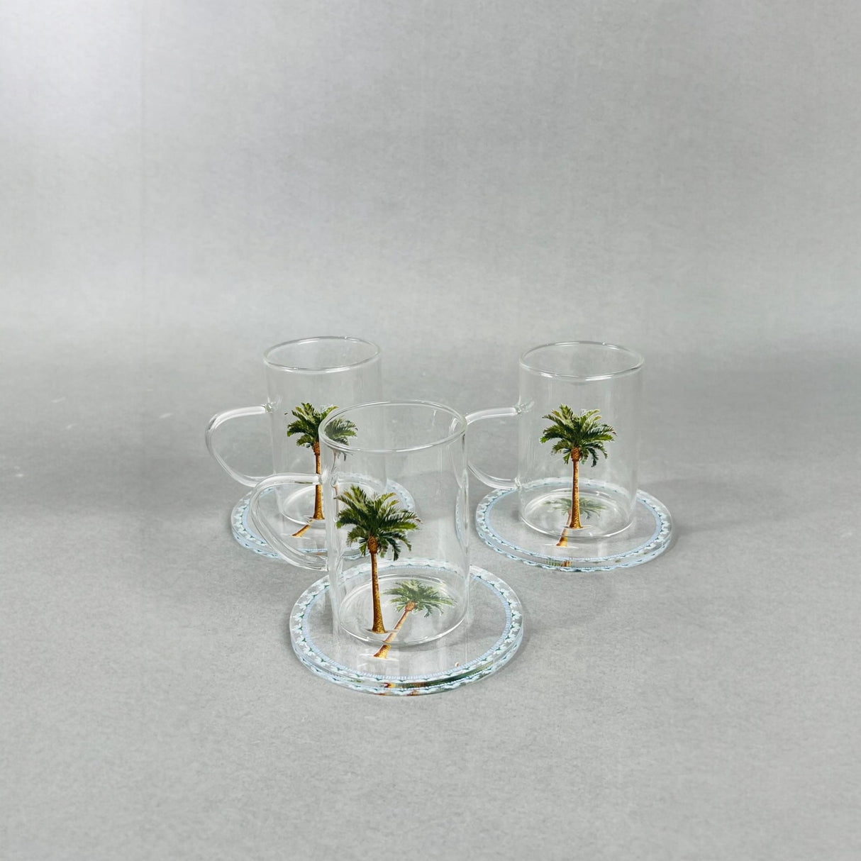 طقم أكواب شاي شفاف - روح النخلة من همس الأفكار (3 قطع)