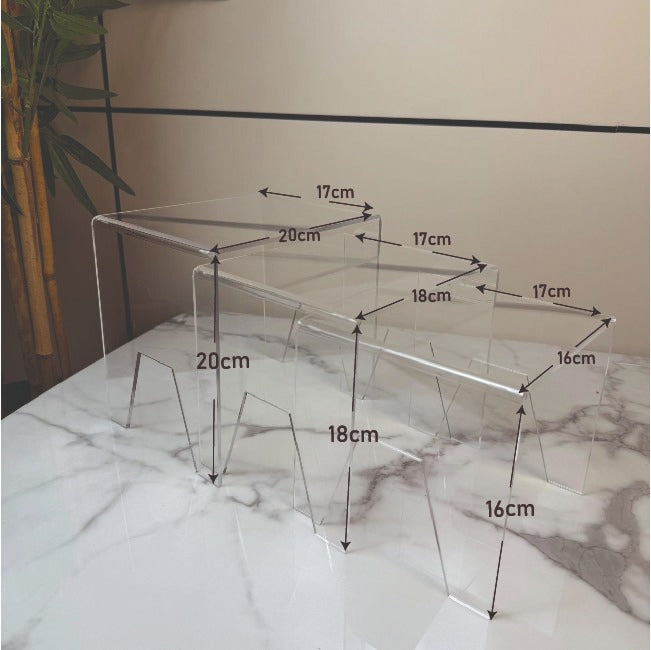 مجموعة قواعد عرض أكريليك شفافة - 3 أحجام متداخلة
