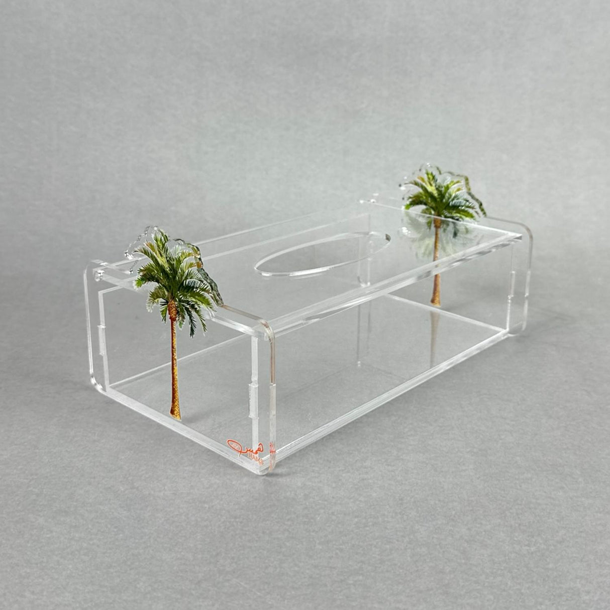 علبة مناديل أكريليك بنقشة النخلة - تصميم فريد من همس الأفكار