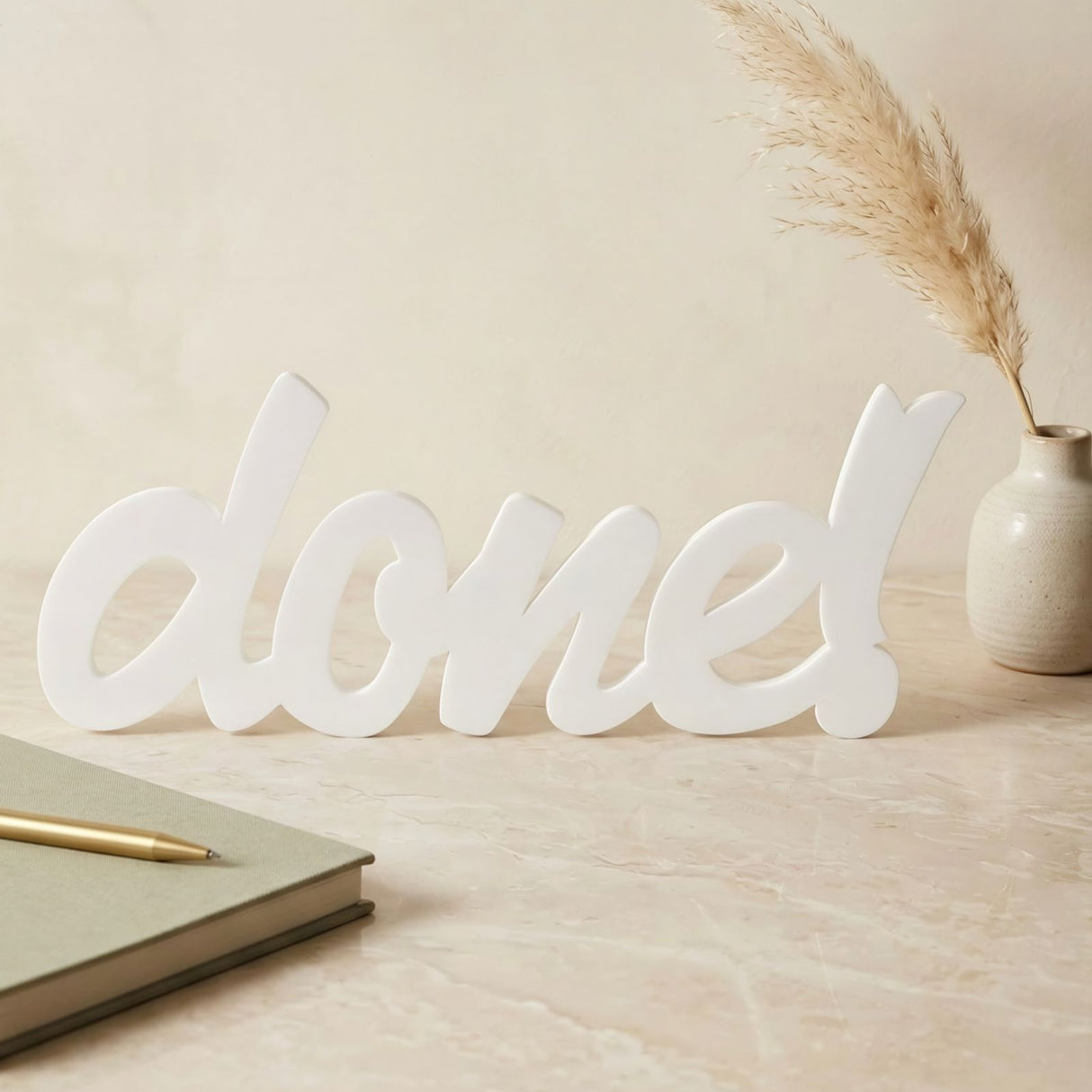 white acrylic done decor sign 33x14 cm by Hams in minimal modern setup
