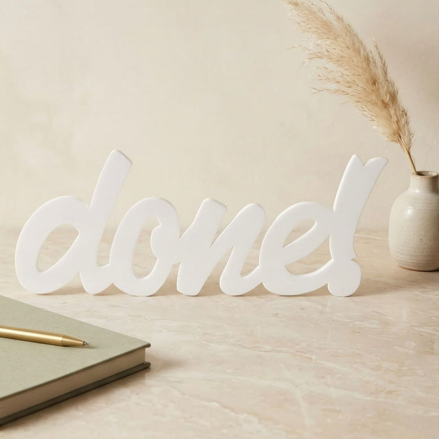white acrylic done decor sign 33x14 cm by Hams in minimal modern setup