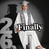 black acrylic graduation sign with finally text and white acrylic letters by Hams