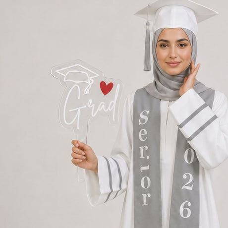 clear acrylic grad graduation stick with white and red details by Hams