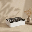 luxury white acrylic hajj mabroor gift box with glossy black details by Hams